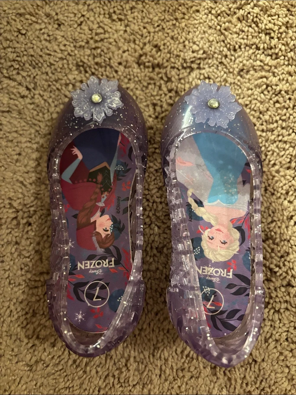 Disney Purple Glitter Jelly Flats with Flower Accent